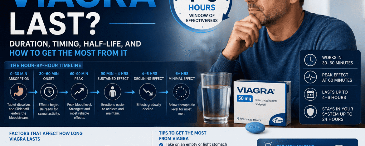 How Long Does Viagra Last? Duration, Timing, Half-Life, and How to Get the Most From It