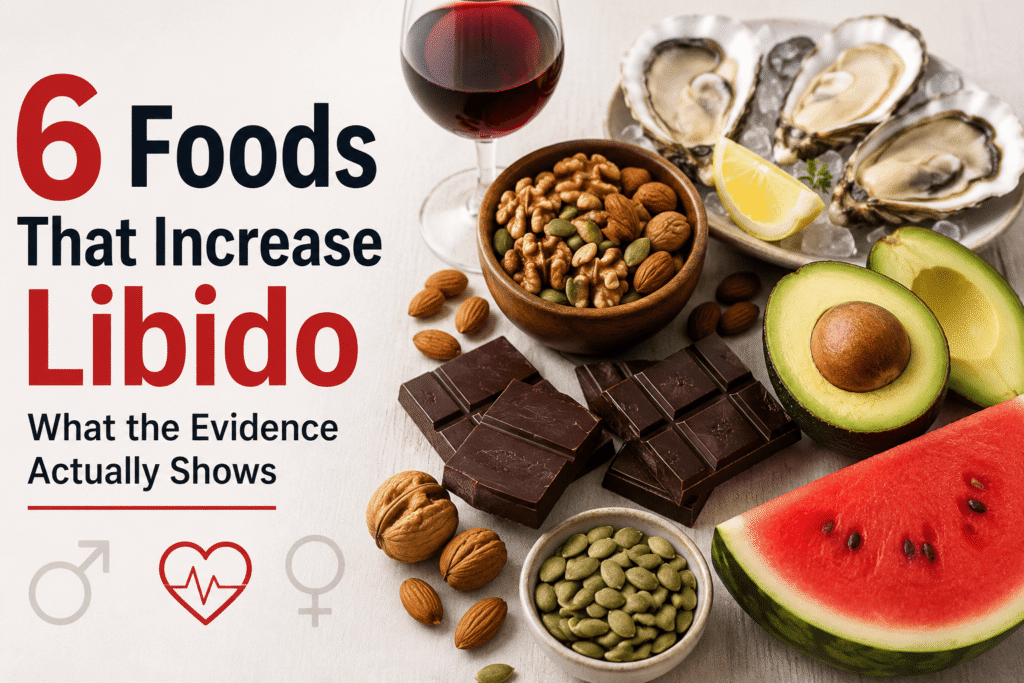 6 foods that increase libido, including oysters, nuts, dark chocolate, avocado, watermelon, and red wine