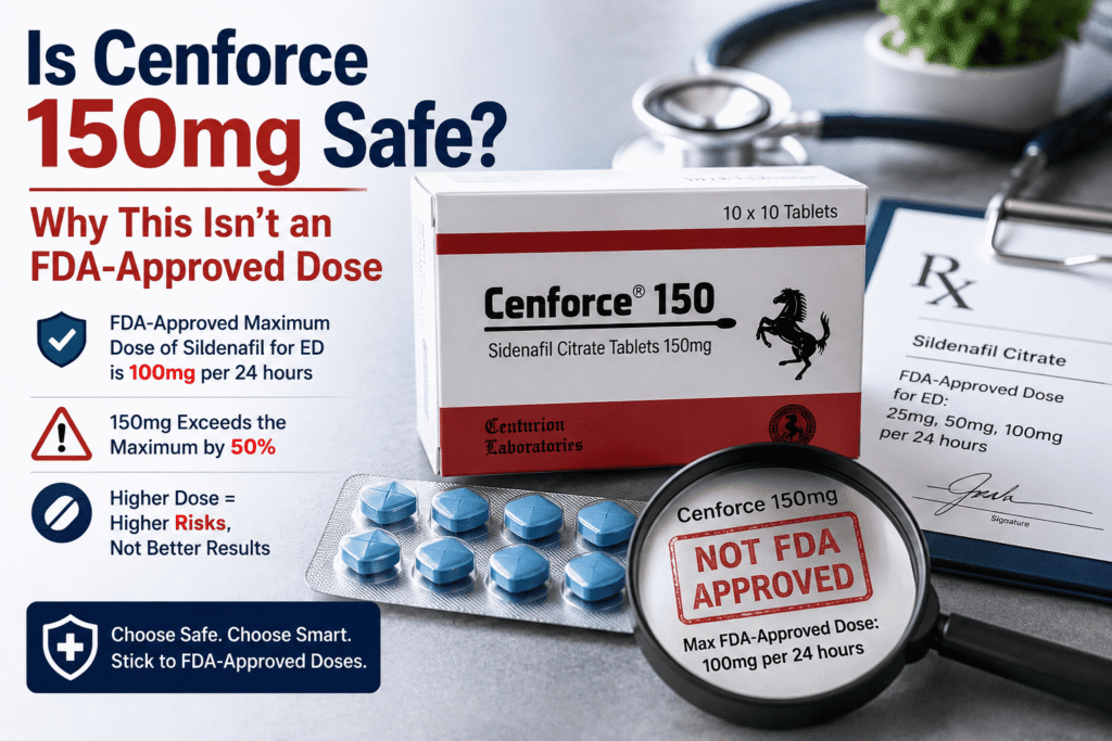 Is Cenforce 150mg Safe? FDA-approved Sildenafil dose and safety risks